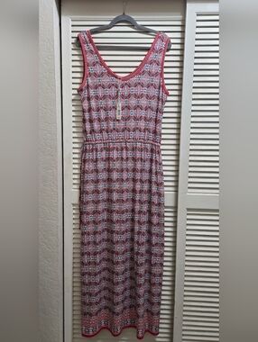 Max Studio Sleeveless Maxi Dress Red Blue Geometric Print NWT Size L